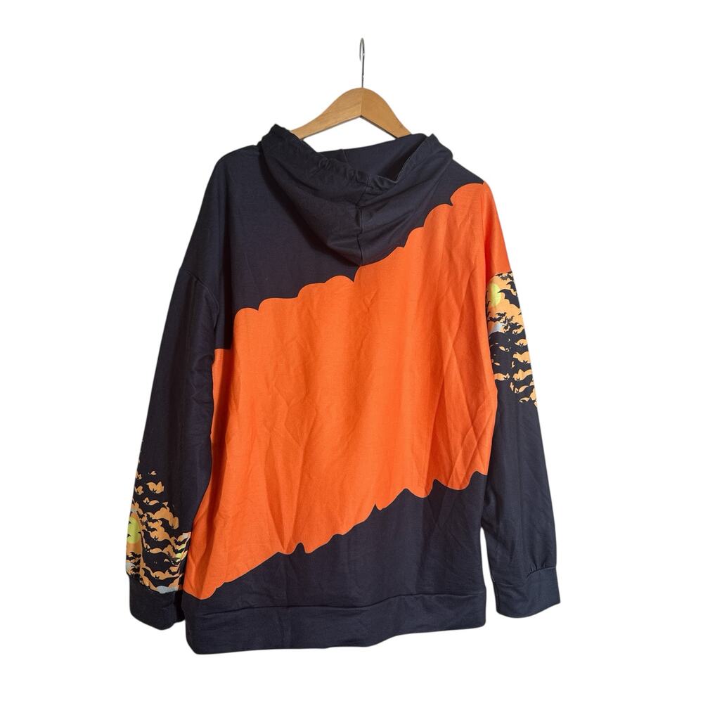 Halloween Pumpkin Women's Spooky Pullover Hooded Sweatshirt Size XL Black Orange - Picture 5 of 6